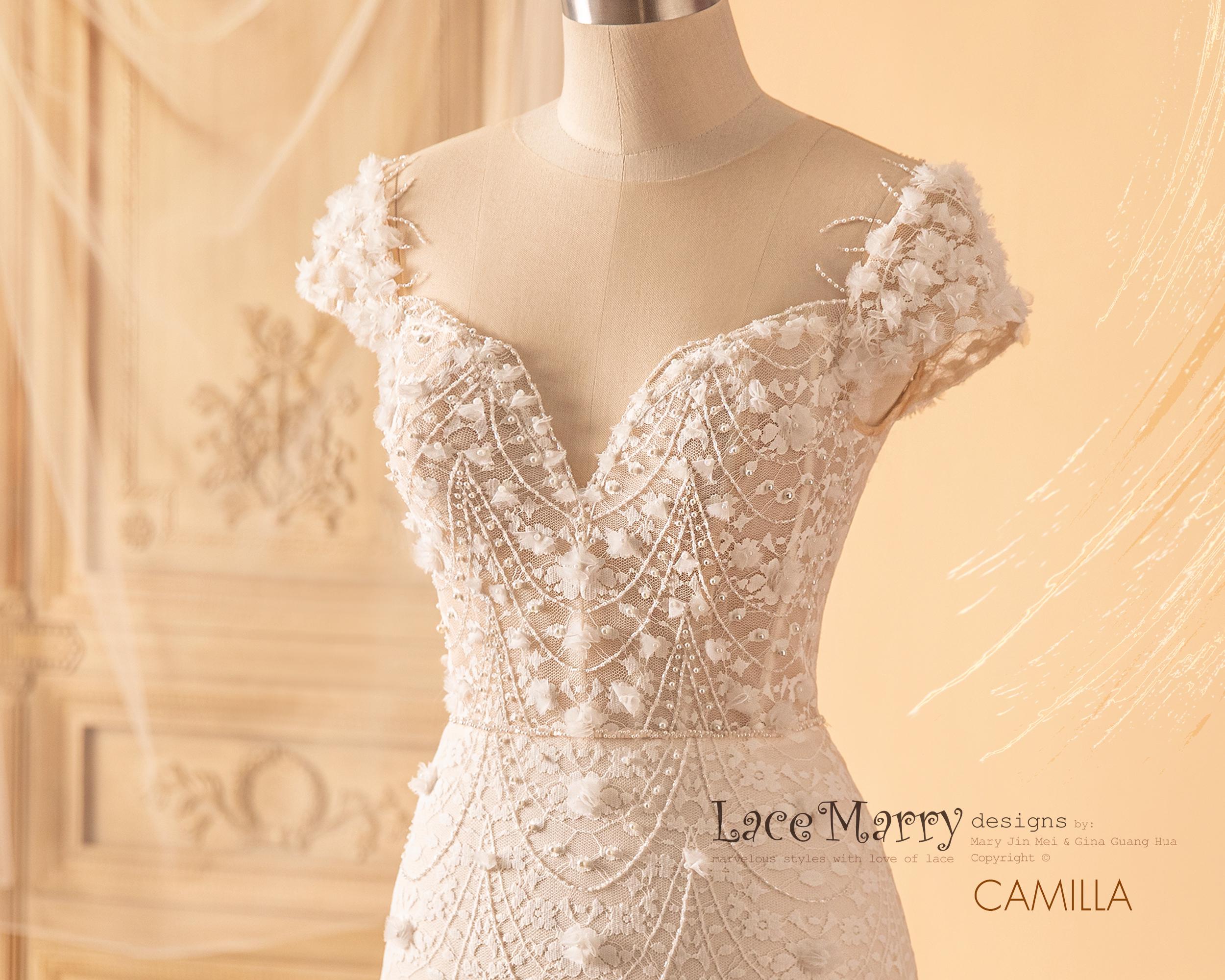 CAMILLA / Cap Sleeved Sweetheart Wedding Dress with Fit and Flare Cut, Charming Wedding Dress with Cap Sleeves, Custom Wedding Dress