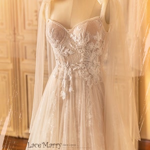 NICOLETTE / Custom Bohemian Wedding Dress Beaded Silk Bridal Gown with Floral Embroidery & Cape image 4
