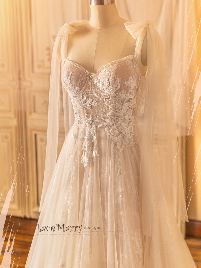 NICOLETTE / Custom Bohemian Wedding Dress Beaded Silk Bridal Gown with Floral Embroidery & Cape image 4