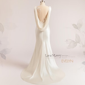EVELYN / Boat Neck Wedding Dress with Elegant Illusion Back, Plain Wedding Dress with Boat Neck, Simple Wedding Dress, Satin Wedding Dress