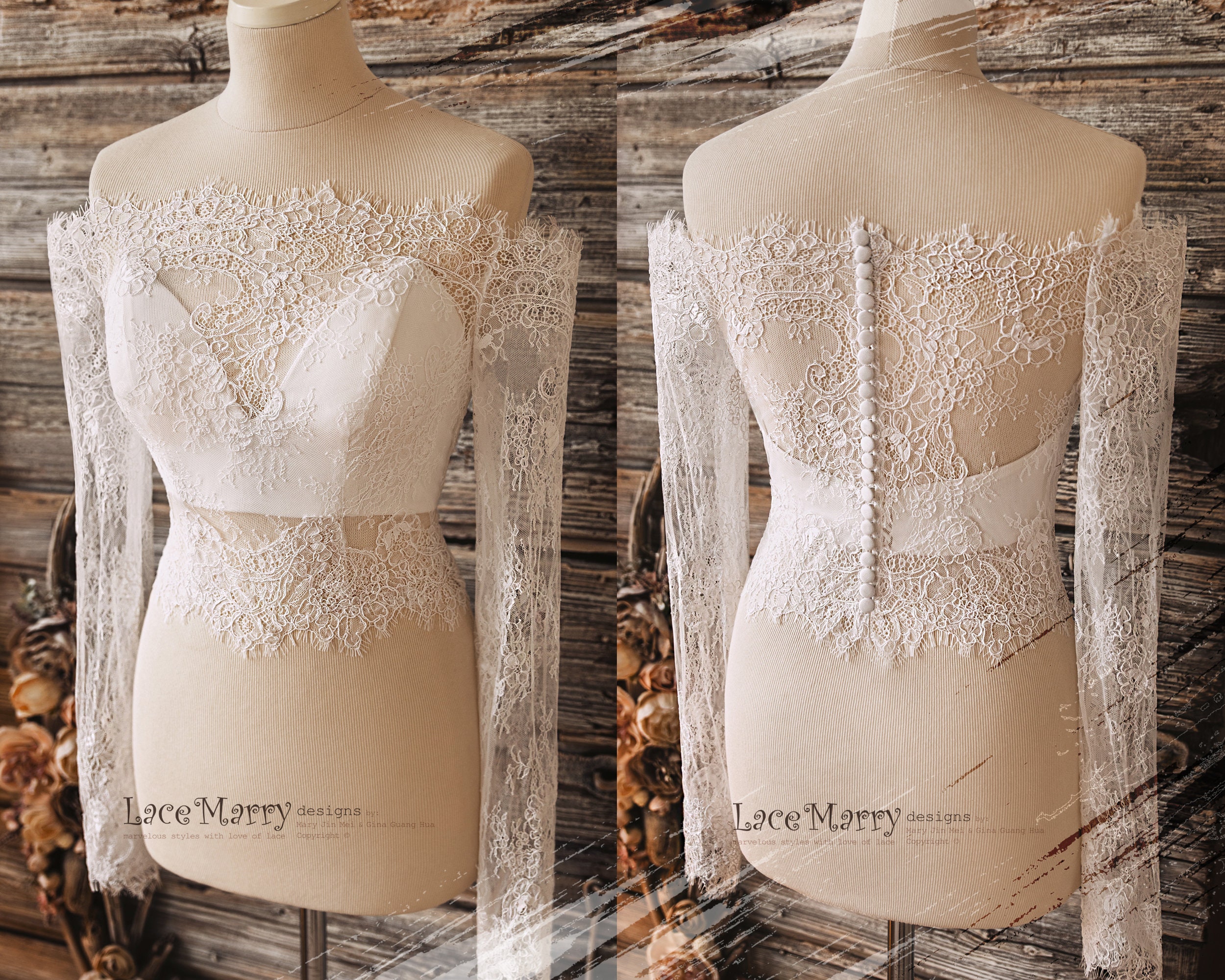 NATALIA 2 / off Shoulder Lace Crop Top With Long Sleeves - Etsy