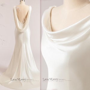 EVELYN / Boat Neck Plain Wedding Dress with Illusion Back, Simple Wedding Dress with Boat Neckline, Satin Wedding Dress with Boat Neckline