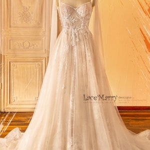 NICOLETTE / Custom Bohemian Wedding Dress Beaded Silk Bridal Gown with Floral Embroidery & Cape image 2