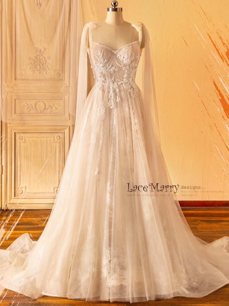 NICOLETTE / Custom Bohemian Wedding Dress Beaded Silk Bridal Gown with Floral Embroidery & Cape image 2