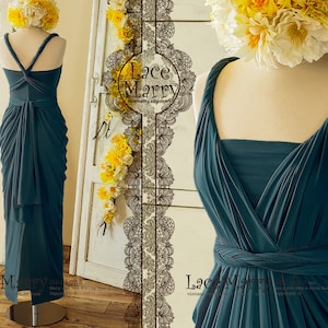 Ocean Blue Infinity Dress for Beach Bridal Party with Multi Folded Maxi Skirt | Convertible Floor Length Twist Wrap Prom Dress in Dark Teal