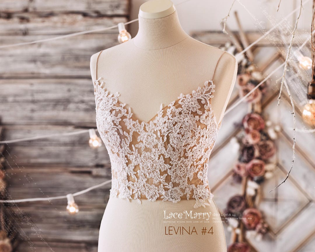 LEVINA #4 / Bridal Lace Crop Top in Nude Color, Boho Beach Wedding Crop ...