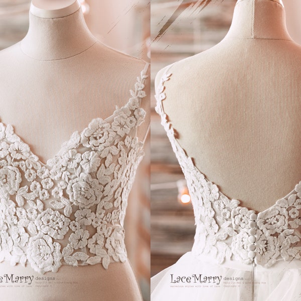 Elegant Bridal Lace Top, Bridal Bolero, Wedding Lace Top with Sexy Spaghetti Straps, Separate Skirt and Lace Top, Bridesmaid Separates