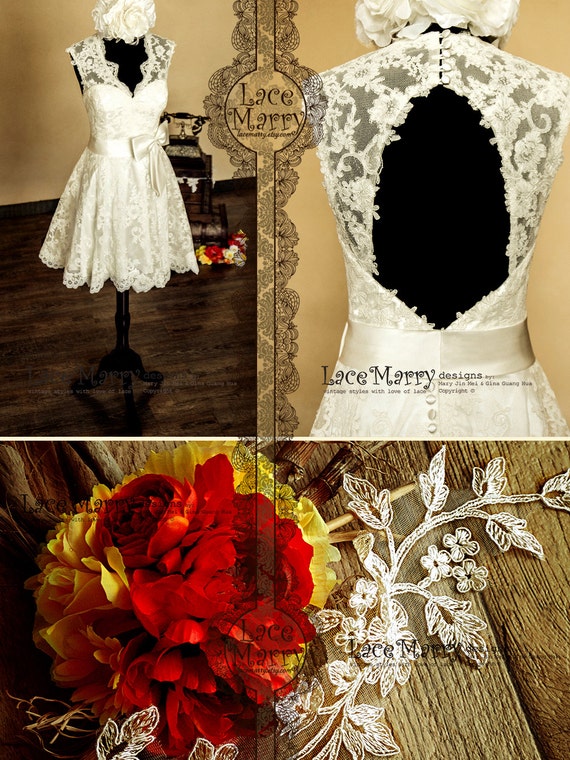 Knee Length Lace Wedding Dress Short Wedding Dresses Tea Etsy