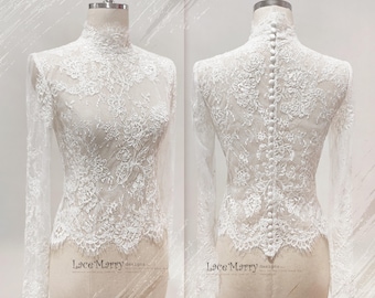 FIONA/ High Neckline Lace Bolero with Long Sleeves