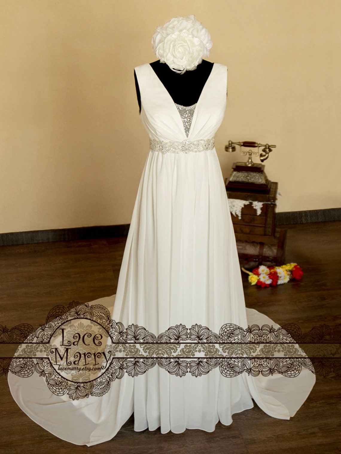 Stunning Empire Style Chiffon Wedding Dress with Delicate Bead Etsy