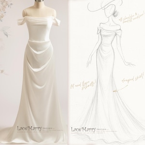 KENIA / Liquid Satin Wedding Dress: Off-the-Shoulder Cowl Neck Gown