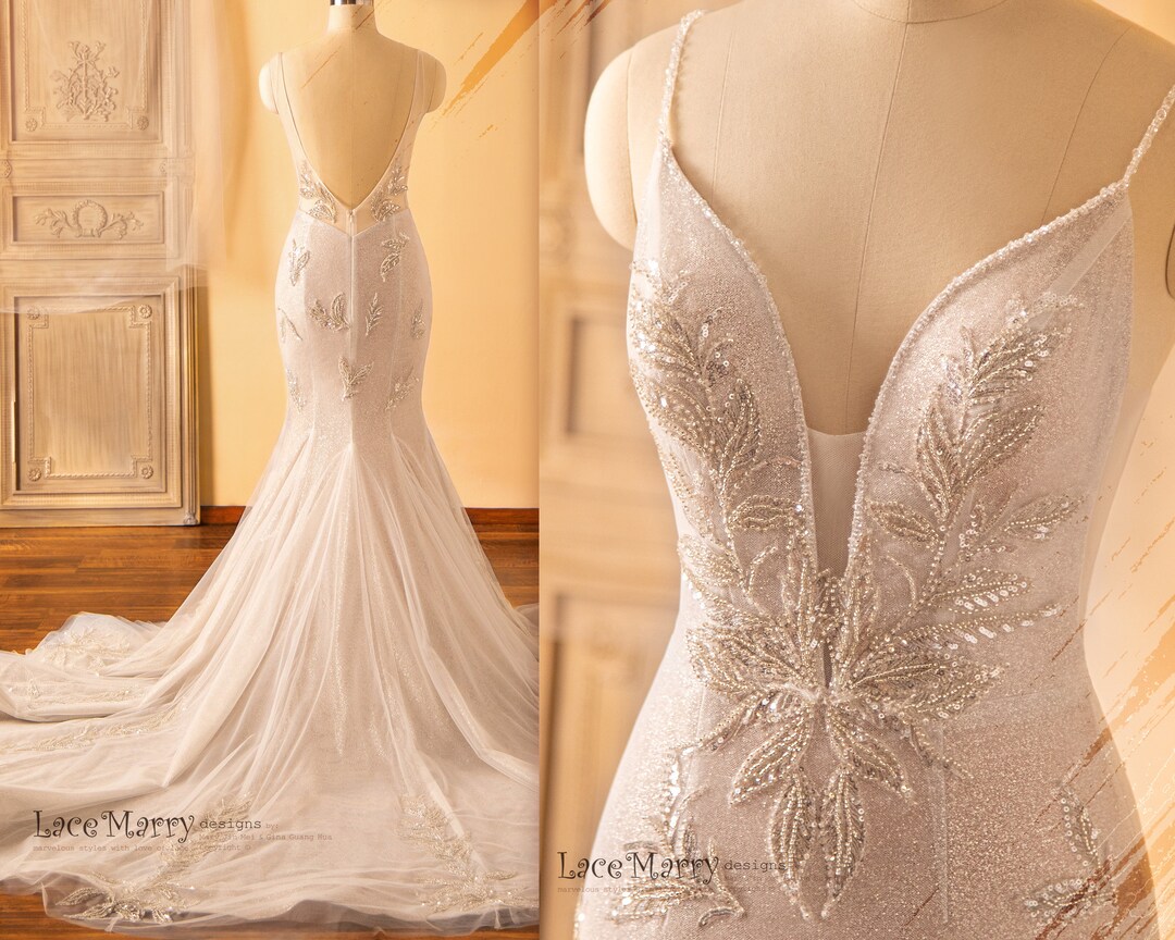 Glitter Off The SHoulder Tulle Sequin Beaded Evening Dress,Mermaid Prom Dress Wedding Dress Y8685