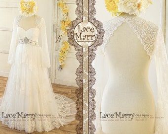 Ivory Lace Wedding Bolero – Long Bell Sleeves Bridal Shrug