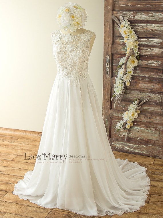 lace top chiffon skirt wedding dress Romantic Two Piece Beaded Lace Corset Wedding Dress Divine with Chiffo