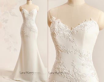 MANUELLA / Sweetheart Neckline Crepe Wedding Dress: Sparkling Lace Appliques