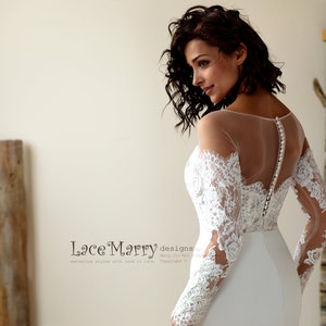 Off Shoulder Lace Wedding Dress With Long Sleeves and