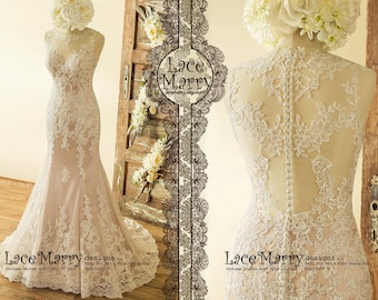 Blush Wedding Dress | Ivory Lace Appliqués, Fit'n'Flare Silhouette
