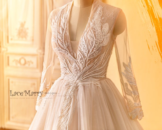 long sleeve floral applique wedding dress 1440 Wedding Dress - Wedding Atelier NYC Martina Liana