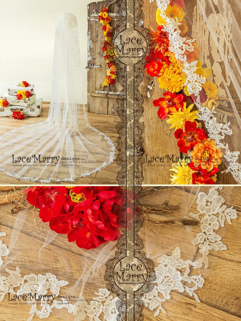 Guipure Lace Cathedral Veil Lace Wedding Veil With Lace Etsy