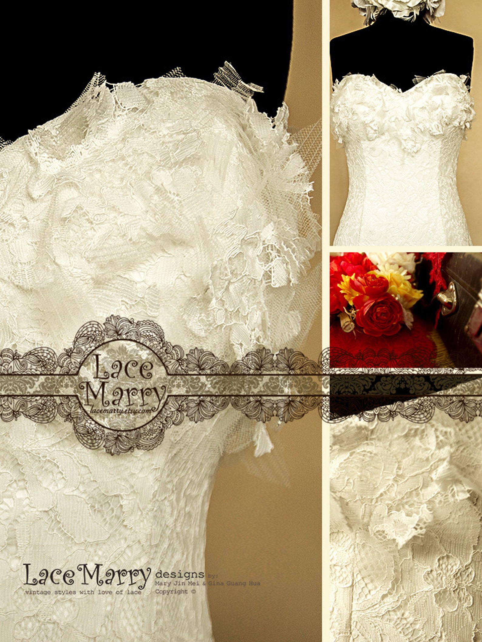 Coquette Mermaid Wedding Dress Strapless Mermaid Lace Wedding - Etsy