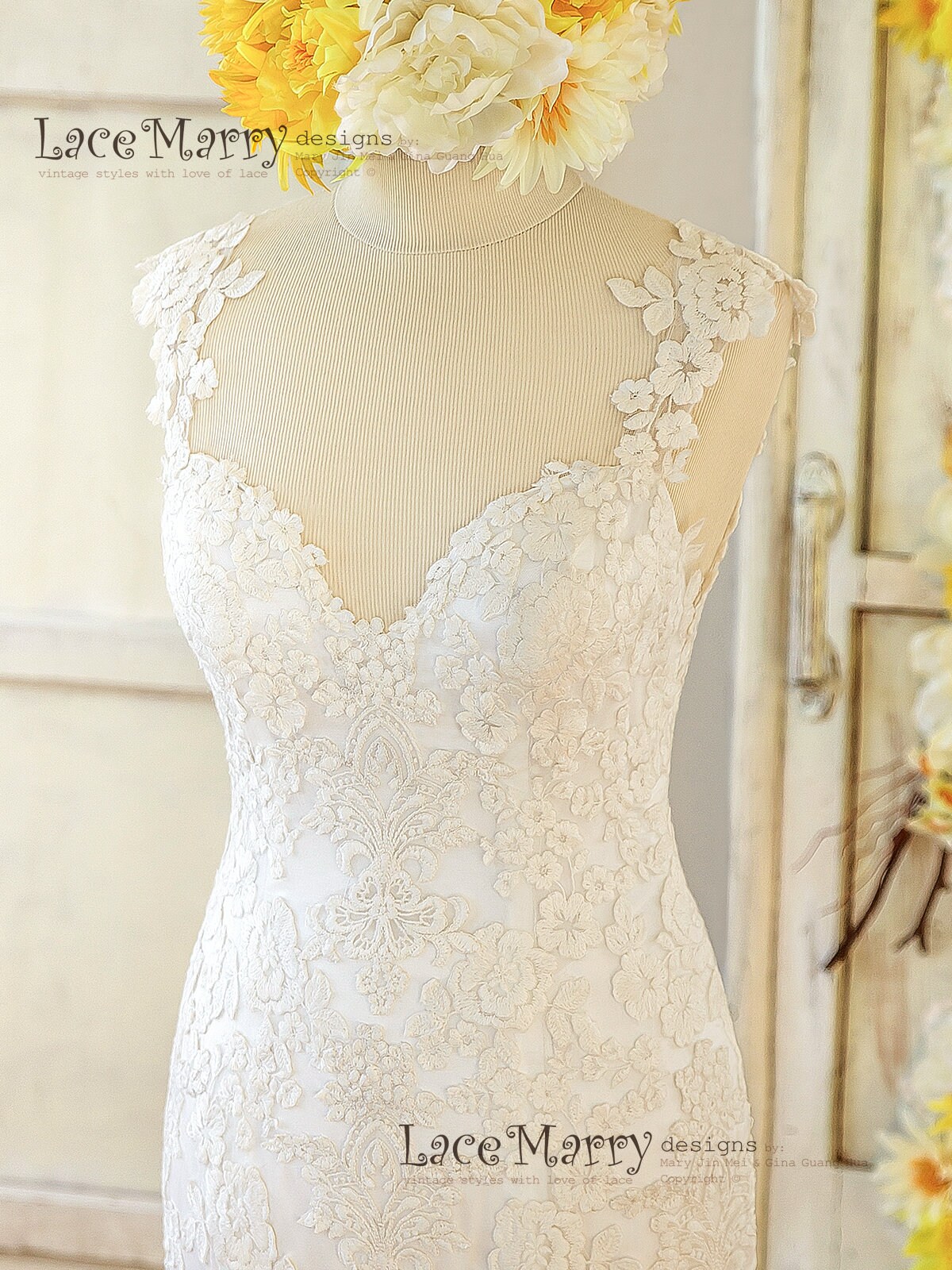 Lace Applique Wedding Dress From Lightweight Fabrics With Deep Etsy UK