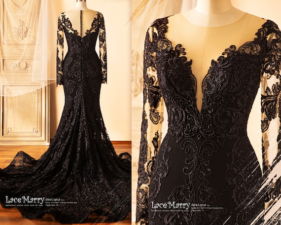 Black lace illusion dress sales