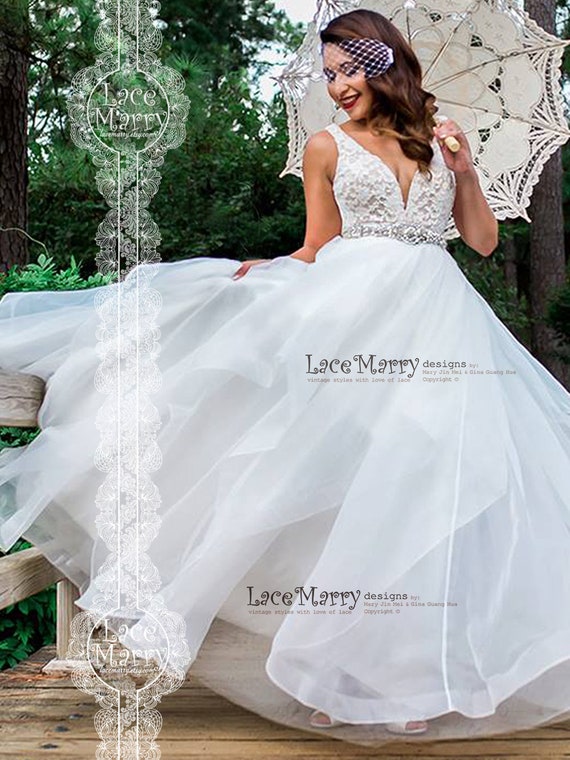 Ivory Lace Wedding Top With Deep Shaped V Cut Neckline Slim Etsy