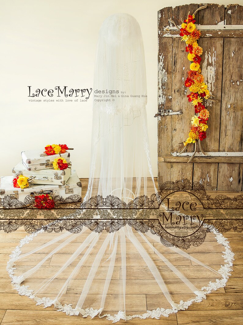 Double Layer Cathedral Veil Two Tier Long Wedding Veil With Etsy