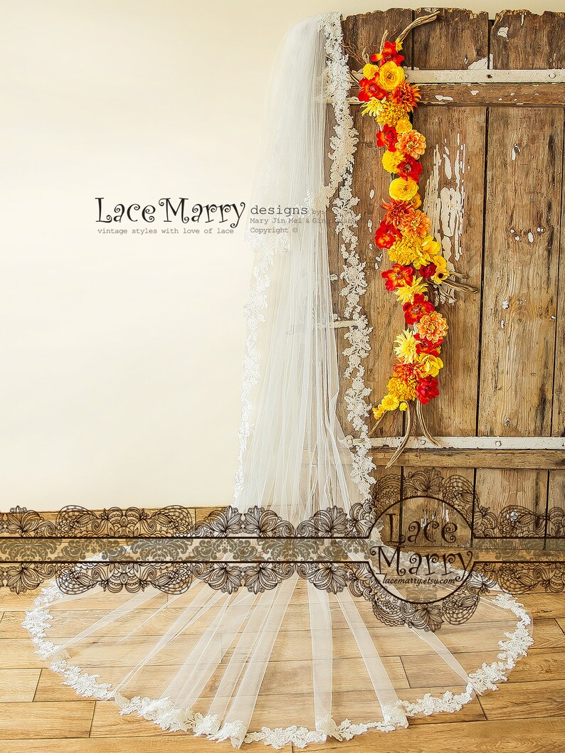 Double Layer Cathedral Veil Two Tier Long Wedding Veil With Etsy