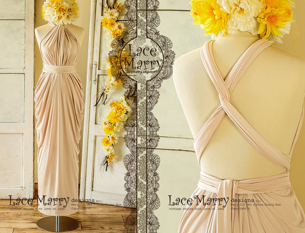 Sand Champagne Infinity Bridesmaid Dress for Beach Wedding with Convertible Top in Floor Length with Greek Style Folds Summer Prom Dress Etsy Mexico