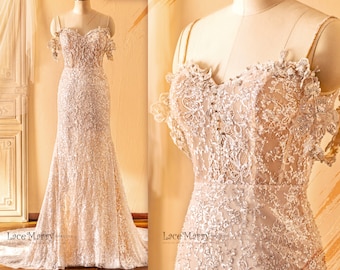 DANICA / Sparkling Sequin Wedding Dress, Strapless Glitter Wedding Dress, Fit and Flare Wedding Dress, Off the Shoulder Summer Wedding Dress