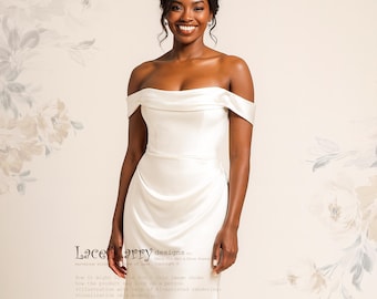 KENIA / Robe de mariée en satin soyeux ivoire - Robe de soirée épaules nues