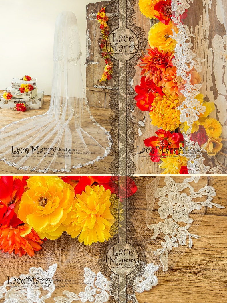 Venetian Lace Long Veil, Double Layer Wedding Veil