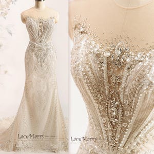 MELINDA / Luxurious Basque Waist Embellished Wedding Dress, Sparkling Wedding Dress with Basque Waistline, Bling Wedding Dress
