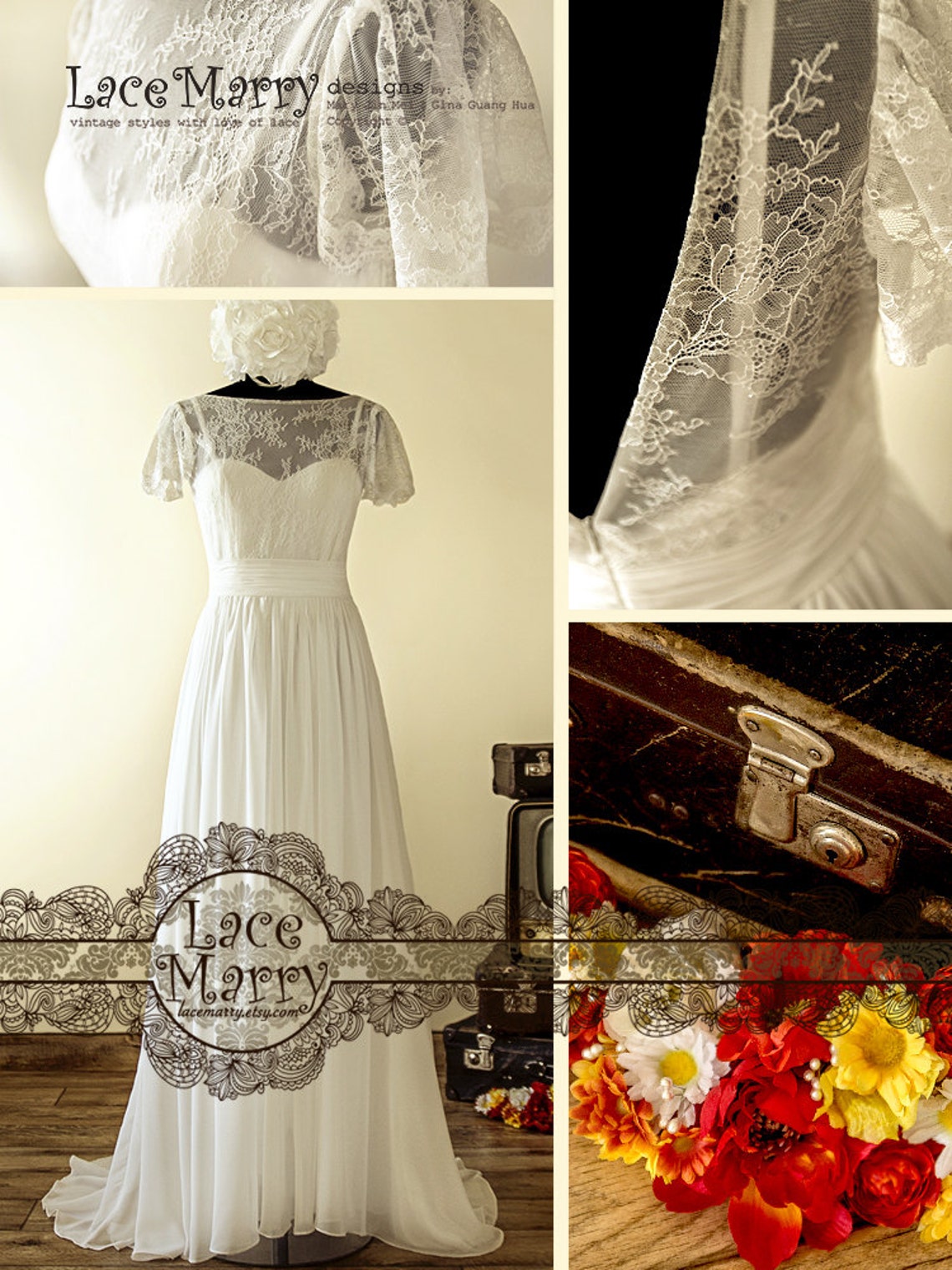 Chiffon Boho Wedding Dress Lace Bohemian Wedding Dresses Etsy