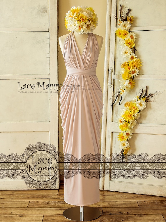 Nude Blush Infinity Dress for Bridesmaids Party With Multiway Straps and  Folded Maxi Skirt Long Convertible Prom Dress With Twist Wrap Top -   Canada
