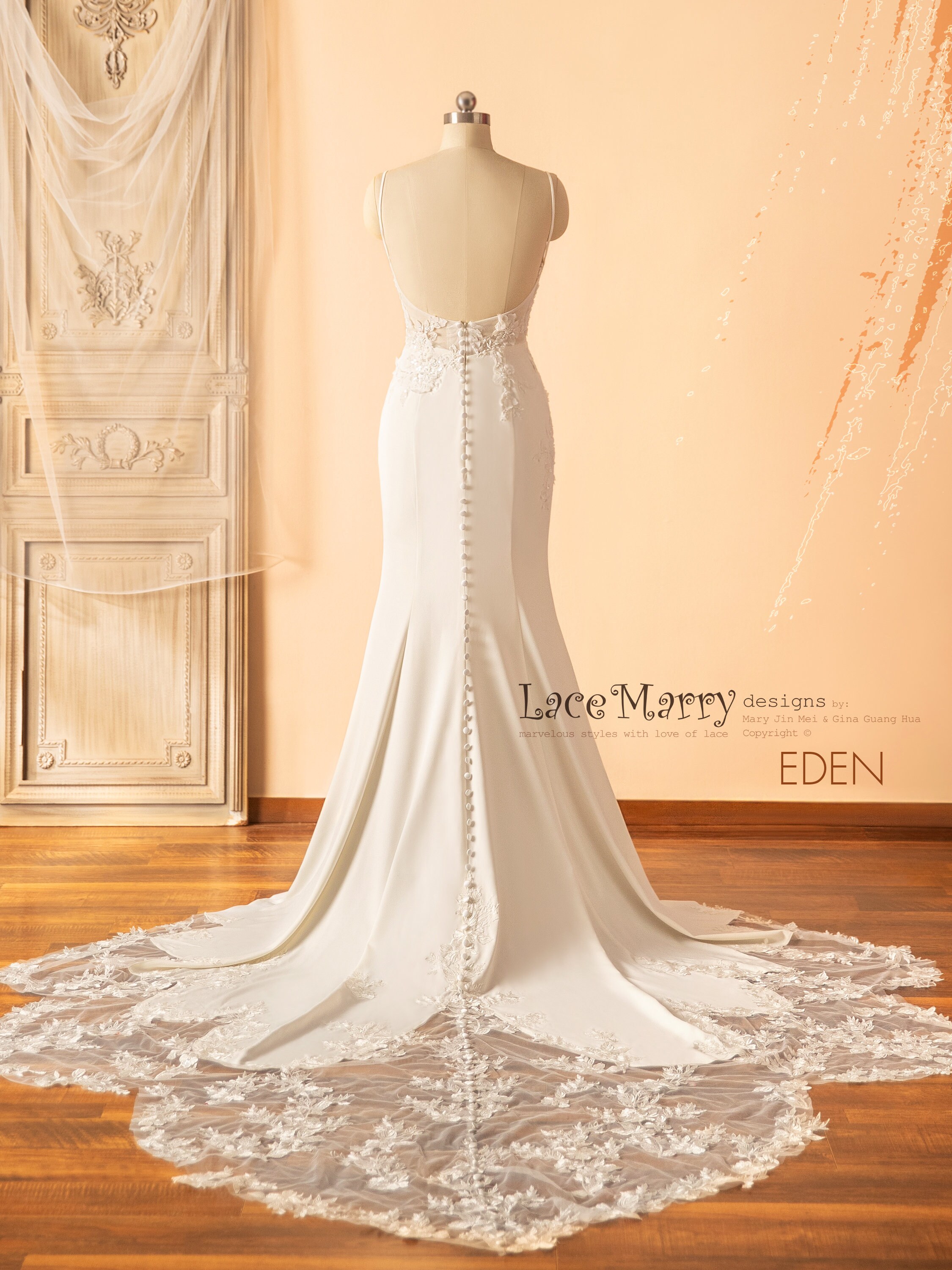EDEN / レーストレインウェディングドレス：ストレートネックライン 