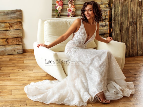 Plunge neck deals lace dress