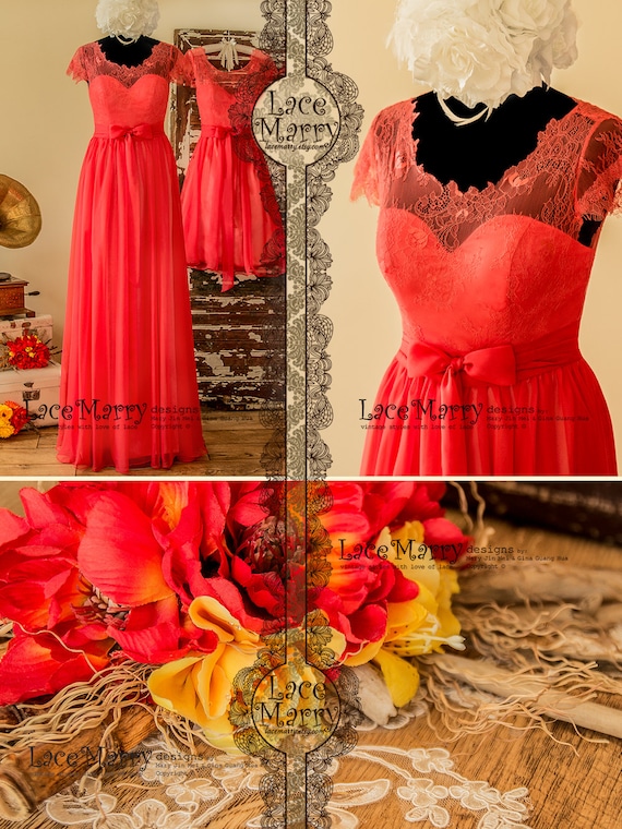 bright coral bridesmaid dresses