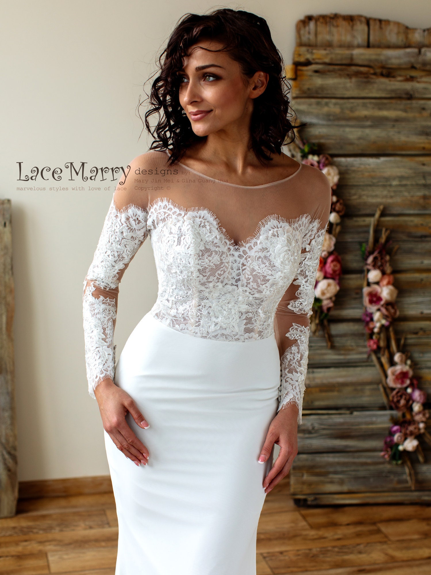 Off Shoulder Lace Wedding Dress With 
