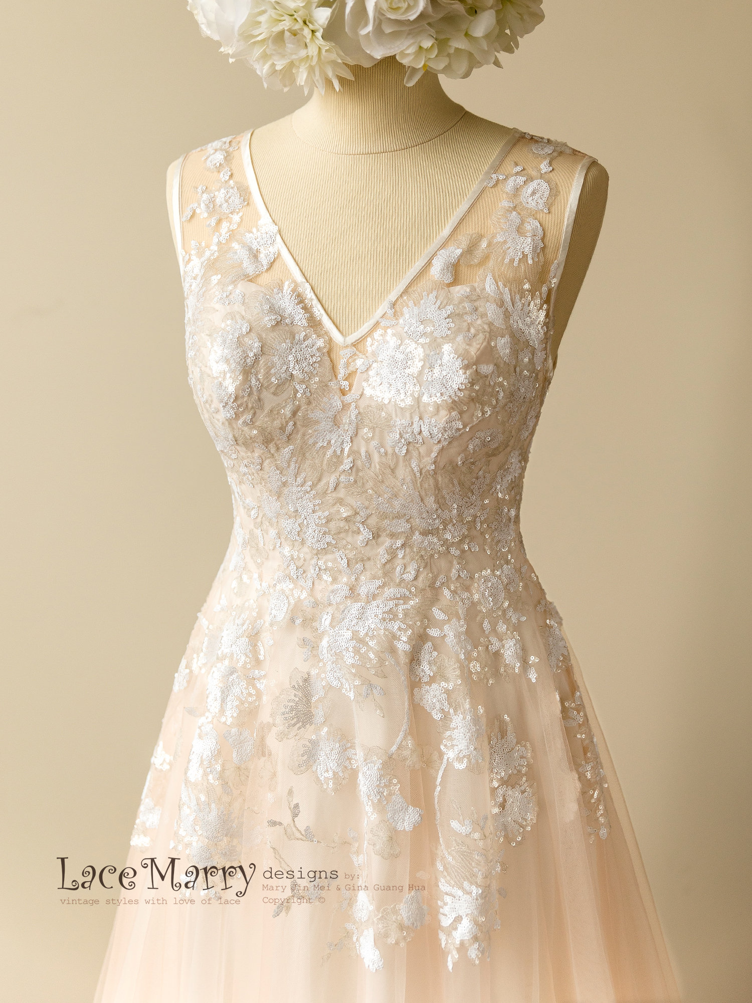 Boho Wedding Dress with Sparkly Ivory Flower Applique main image 1