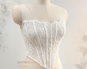 LORENDA / Sexy Basque Waist Bridal Bustier with Boning