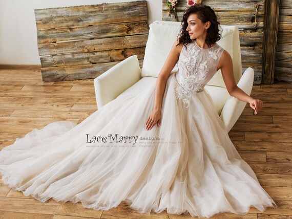 Special Design Two Pieces Wedding Dresses, Lace Tulle Wedding Dresses Special Design Two Pieces Wedding Dresses, Lace Tulle Wedding Dresses