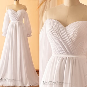 AUBREY / Long Puff Sleeves Plain Wedding Dress with Cross Folds Sweetheart Neckline and Small Train, Plus Size Wedding Dress, Wedding Dress