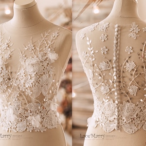 Transparent Lace Wedding Bolero with Ivory 3D Flower Appliqués and Light Handmade Beading - Two Piece Wedding Crop Top - Bridal Separates