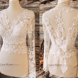 ERIKA #10 / Boho Separate Bridal Lace Top with Long Sleeves, Plus Size Bridal Top, Relaxed Fit Wedding Top, Lace Crop Top, Wedding Dress