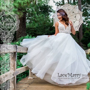 Airy A-Line Wedding Dress, Lace Top & Organza Skirt