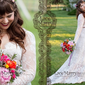 Delicate Lace Wedding Dress in Bohemian Style with Relaxed A Line Shape Skirt | Plus Size Wedding Dress, Boho Wedding Dress with Long Sleeve