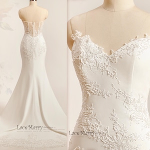 MANUELLA / Fitted Plain Wedding Dress with Sweetheart Neckline, Simple Wedding Dress with Embellishment, Ivory Wedding Dress with Sparkling
