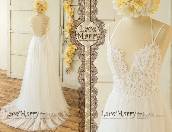Bohemian Lace Criss-Cross Back Wedding Dress